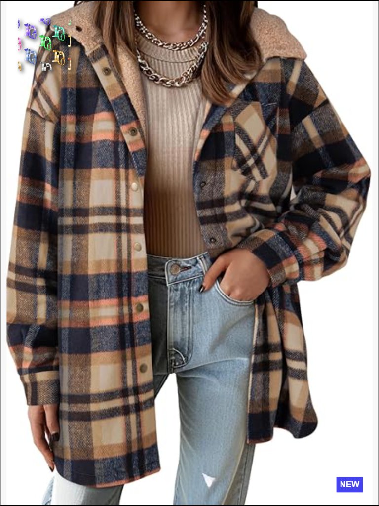 Flannel Plaid Shacket Thick Winter Coat Button Down Warm Fuzzy Fleece Jacket